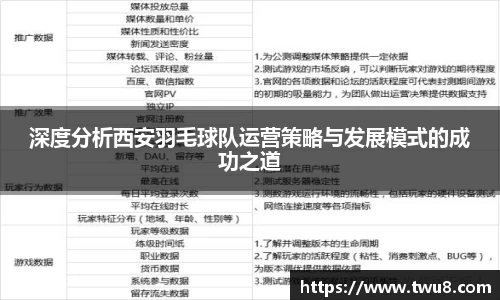 深度分析西安羽毛球队运营策略与发展模式的成功之道